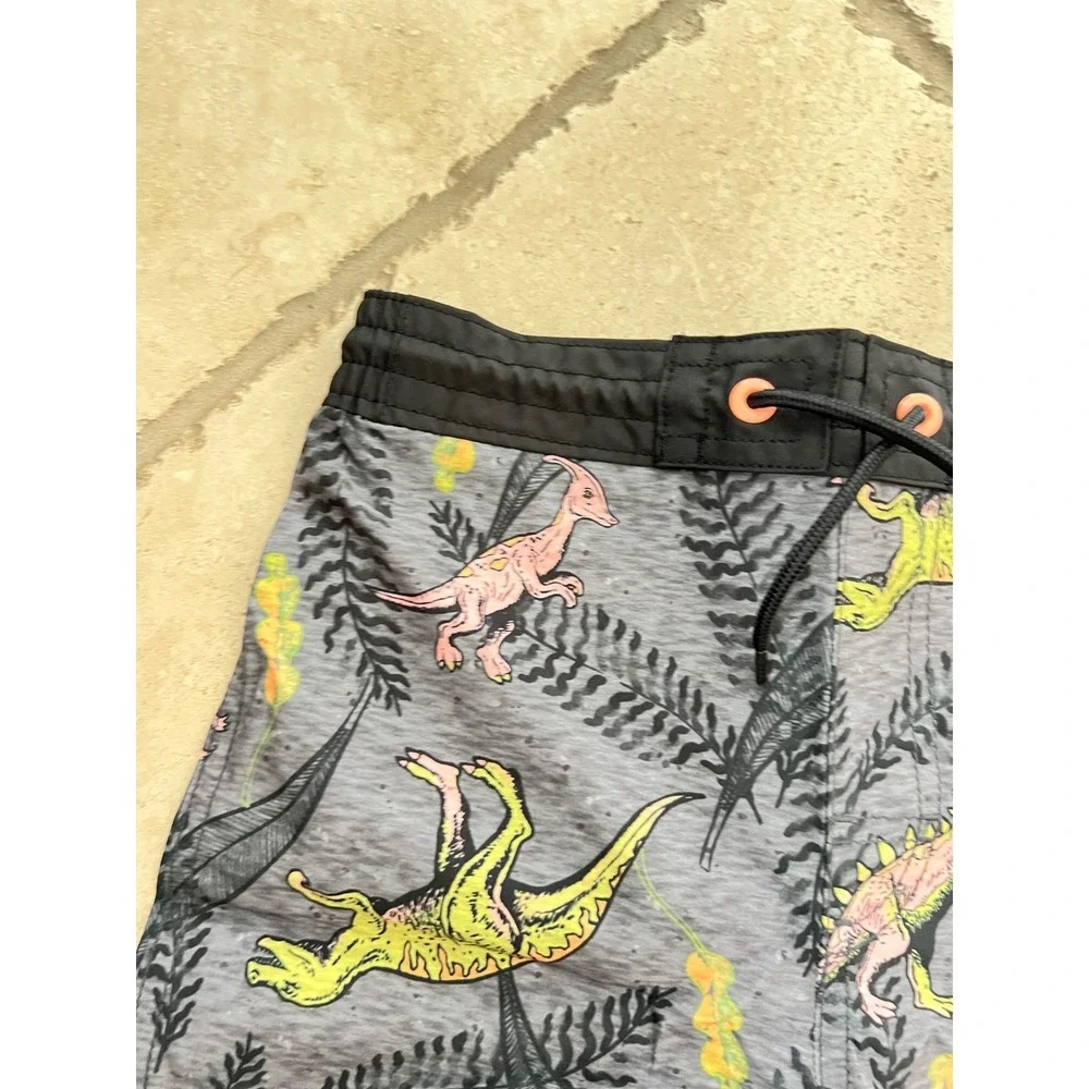 NEW Old Navy Boys M (8) Dinosaur Print Swim Trunks Gray‎ UPF 50 Board Shorts